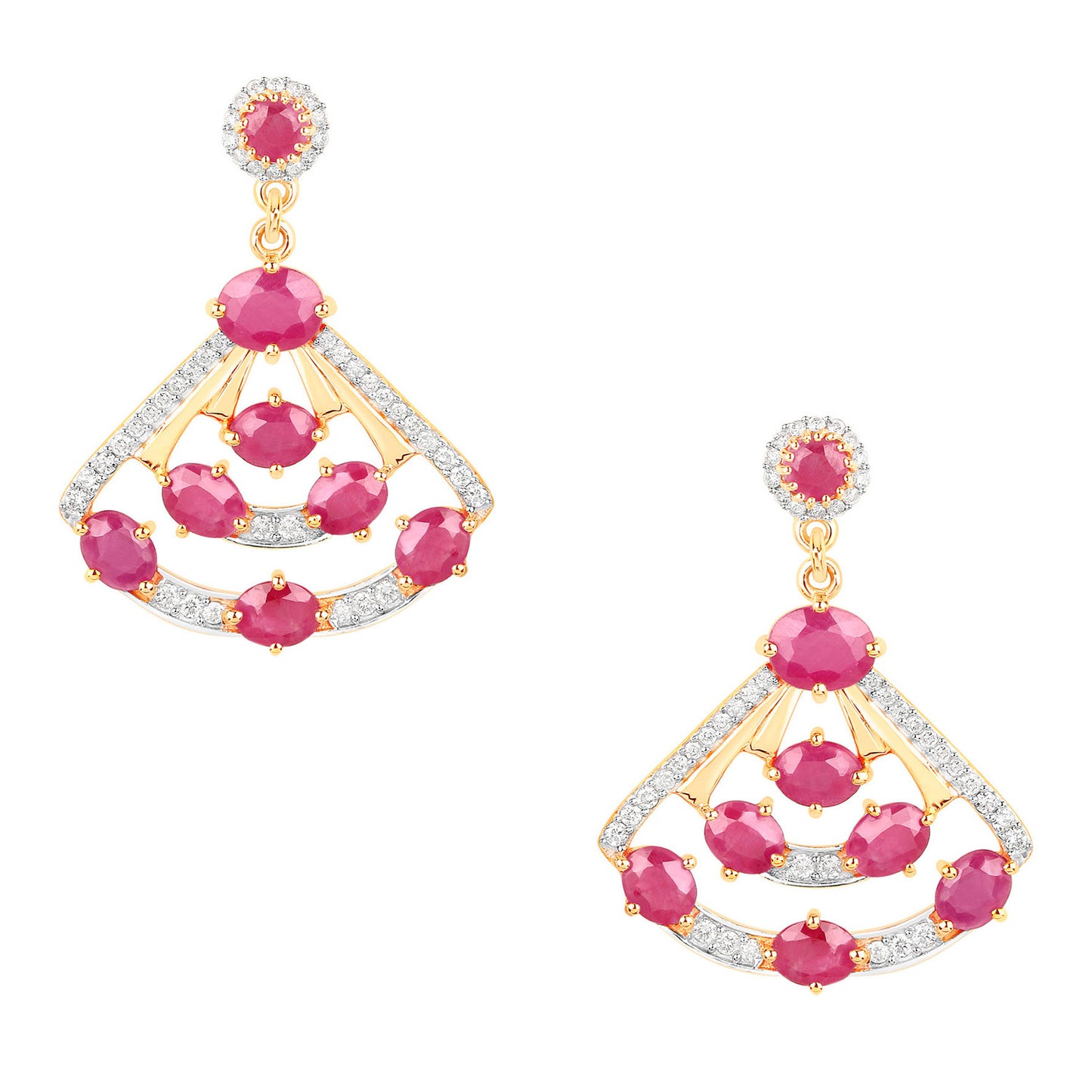 Natural Ruby Earrings With Diamonds 3.76 Carats 14K Yellow Gold