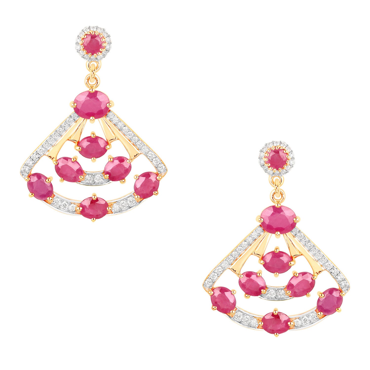 Natural Ruby Earrings With Diamonds 3.76 Carats 14K Yellow Gold
