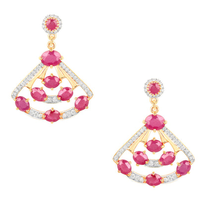 Natural Ruby Earrings With Diamonds 3.76 Carats 14K Yellow Gold