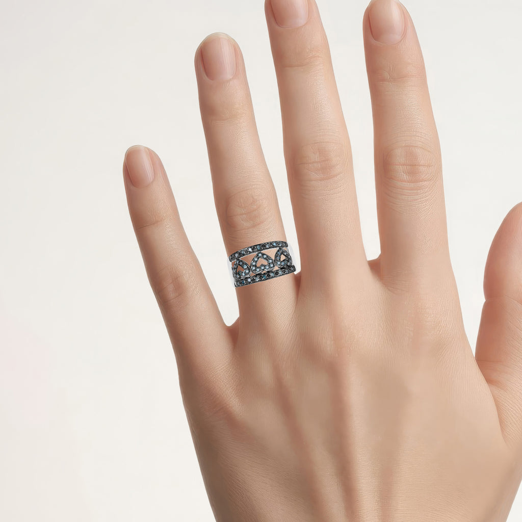 Blue Diamond Heart Ring 0.3 Carats Sterling Silver