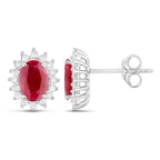 Ruby Earrings Halo Diamonds 2 Carats 14K White Gold