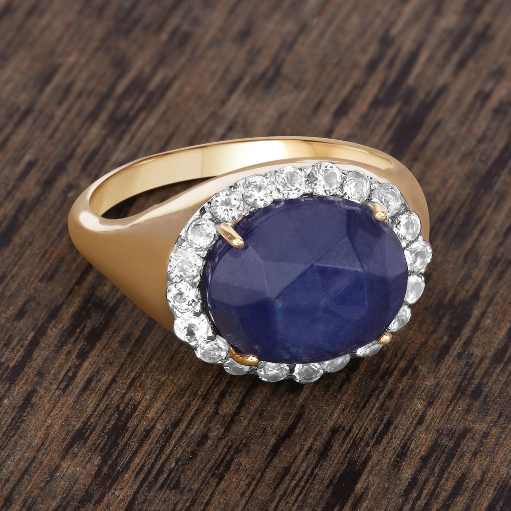 Tanzanite Ring With White Topaz 7.66 Carats Gold Plated Silver