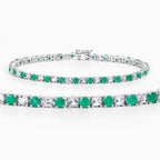 Emerald Tennis Bracelet With White Topaz 5.74 Carats Sterling Silver