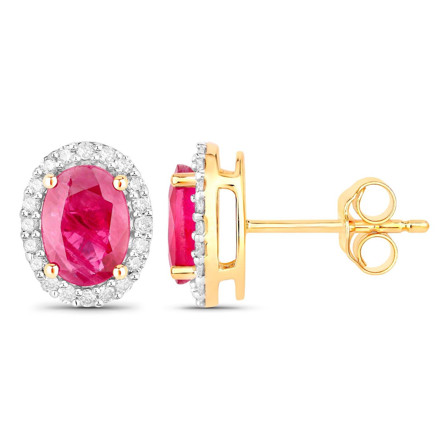 Ruby Earrings Diamonds 1.95 Carats 14K Yellow Gold