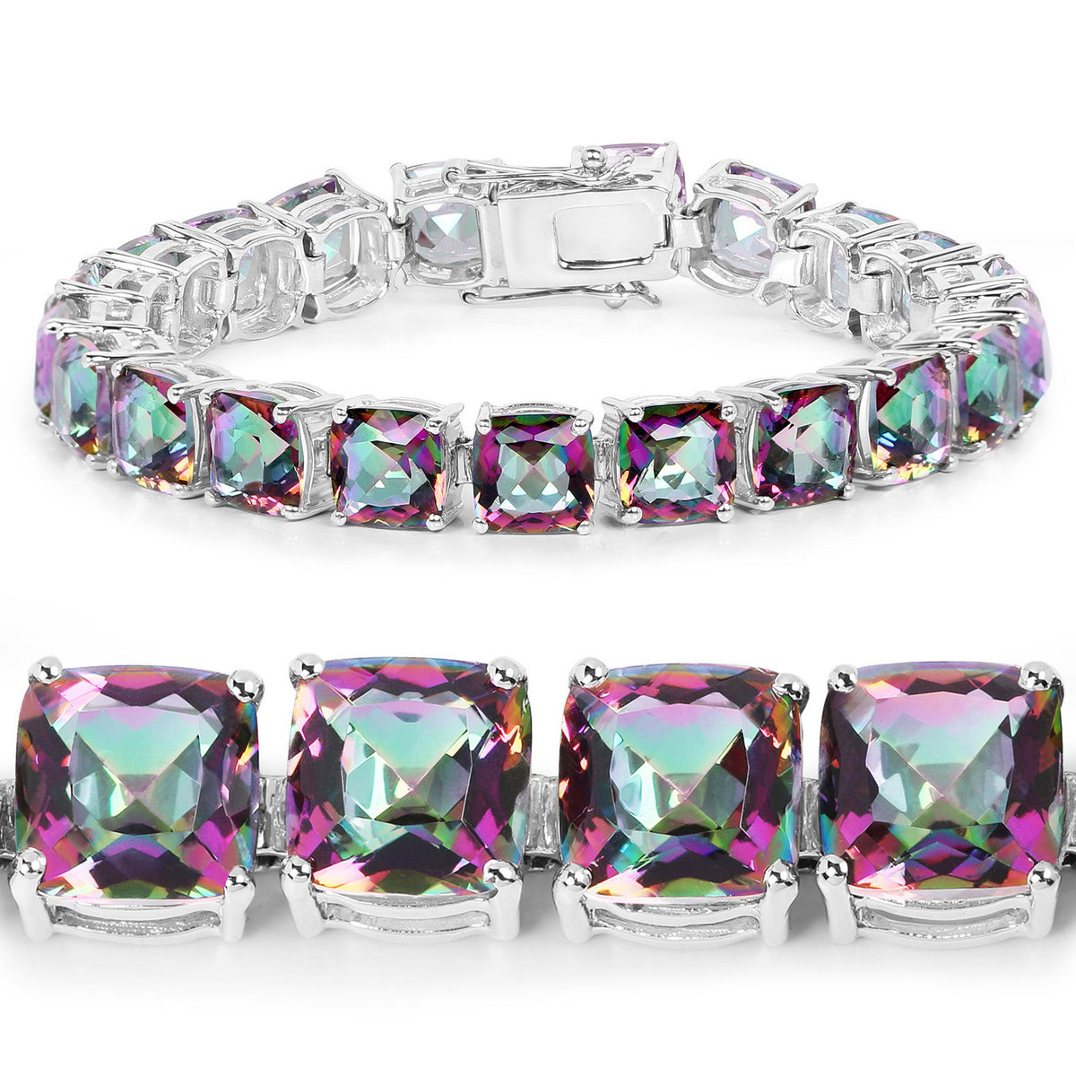 Rainbow Quartz Tennis Bracelet 48.9 Carats Sterling Silver