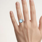 Swiss Blue Topaz Ring With Champagne Diamonds 4.28 Carats Sterling Silver
