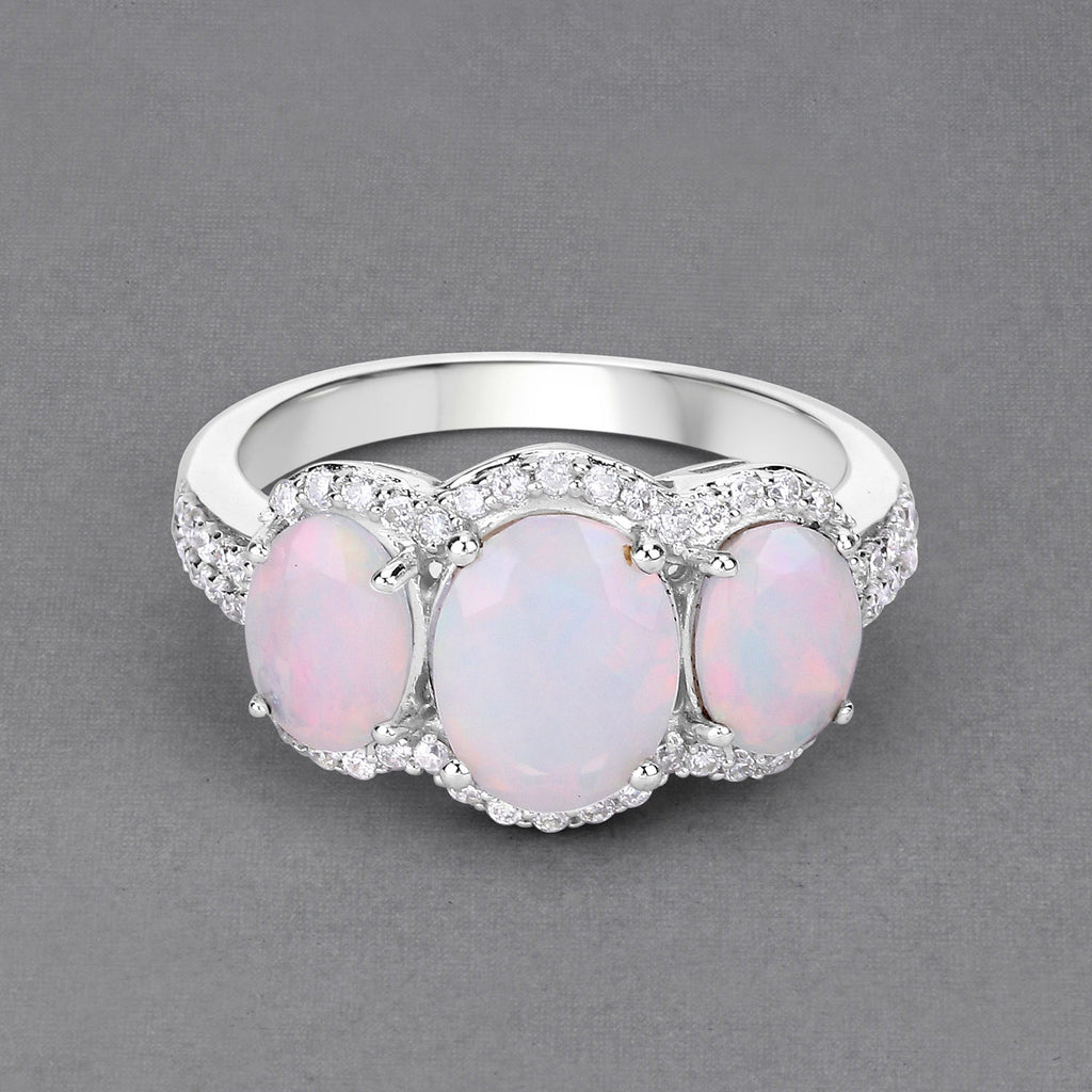 Ethiopian Opal Ring With Diamonds 1.8 Carats 14K White Gold
