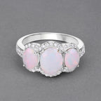 Ethiopian Opal Ring With Diamonds 1.8 Carats 14K White Gold