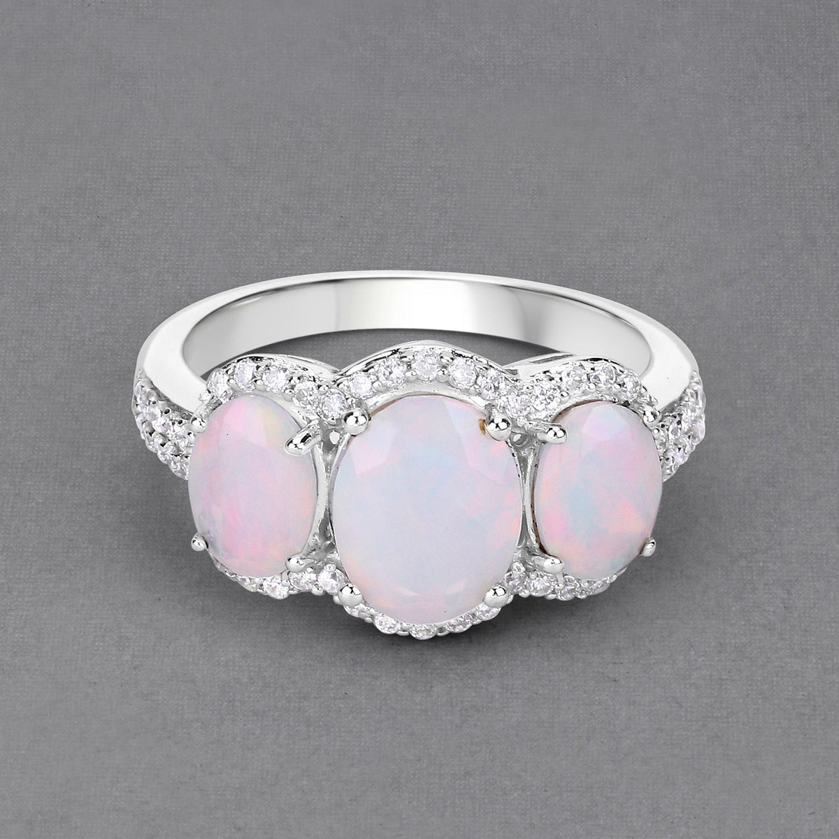 Ethiopian Opal Ring With Diamonds 1.8 Carats 14K White Gold