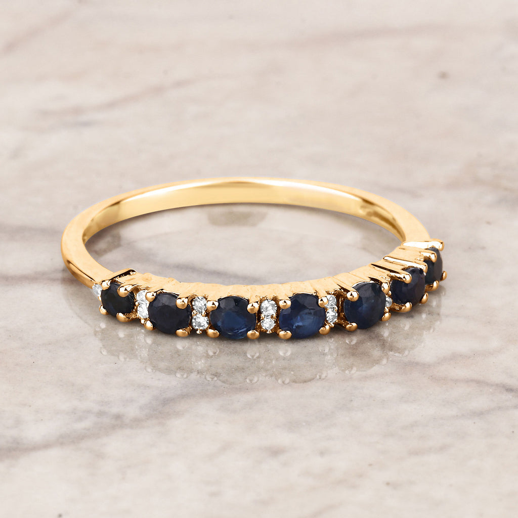 Blue Sapphire Ring With Diamonds 0.34 Carats 14K Yellow Gold
