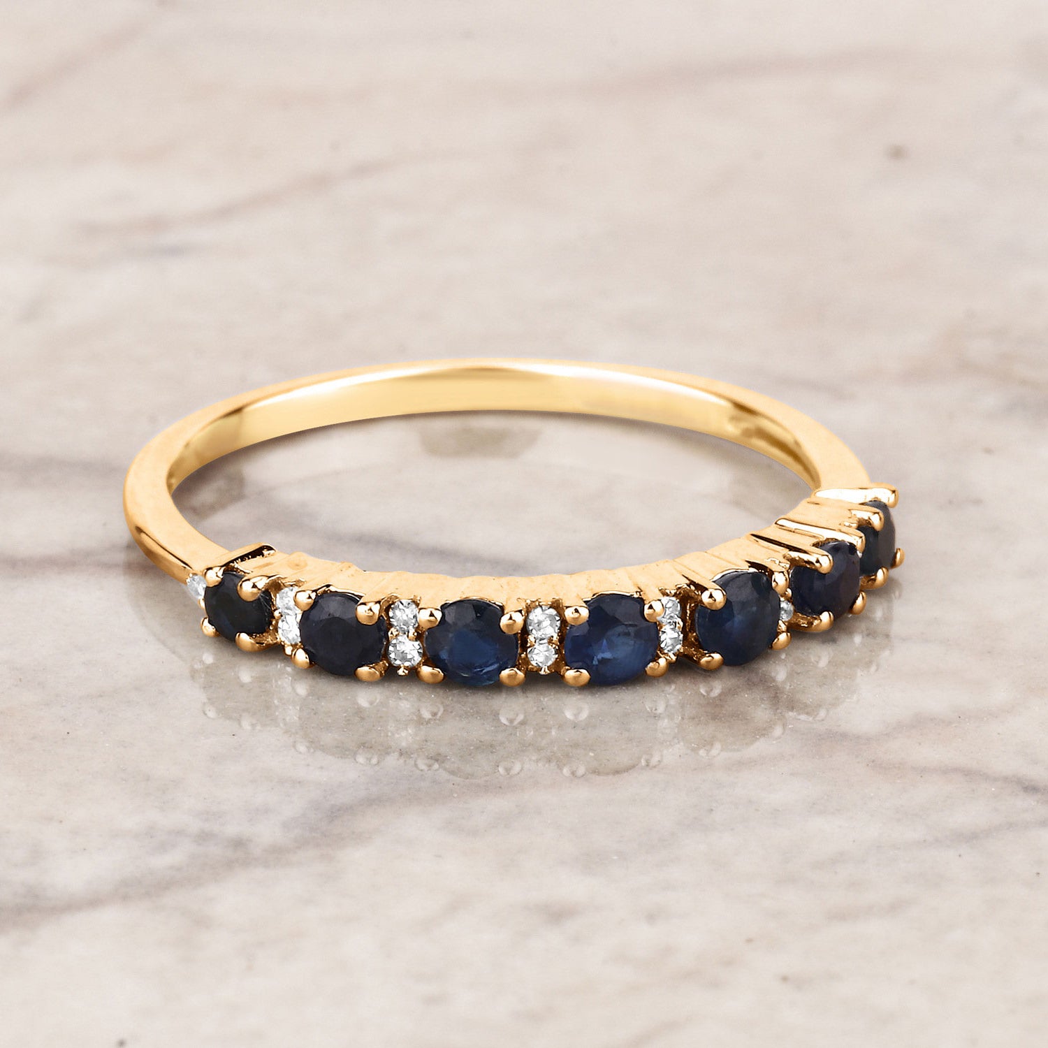 Blue Sapphire Ring With Diamonds 0.34 Carats 14K Yellow Gold