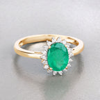 Zambian Emerald Ring With Diamonds 1.3 Carats 10K Yellow Gold