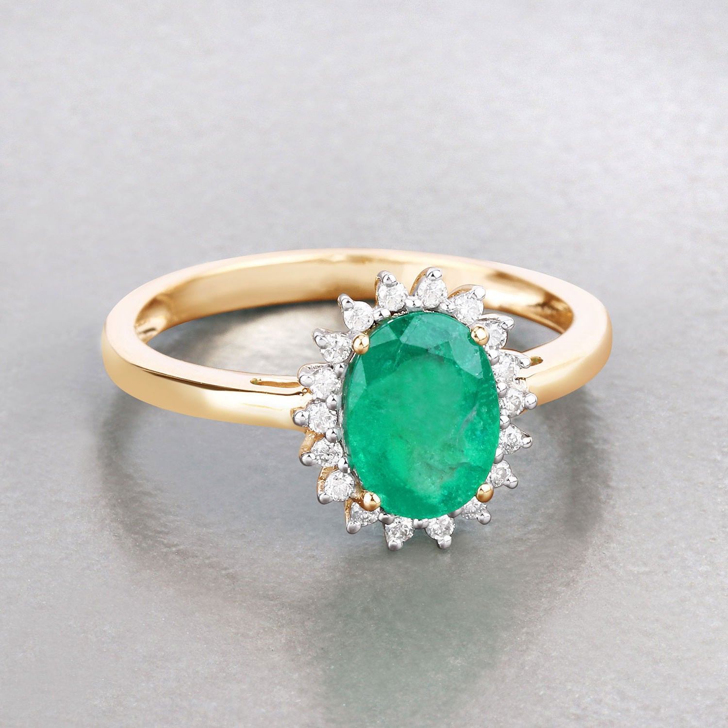 Zambian Emerald Ring With Diamonds 1.3 Carats 10K Yellow Gold