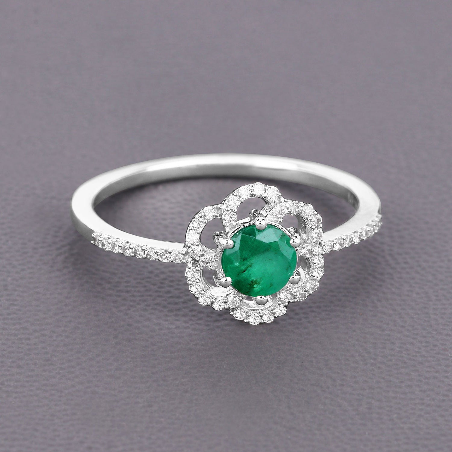 Zambian Emerald Ring With Diamonds 0.52 Carats 14K White Gold