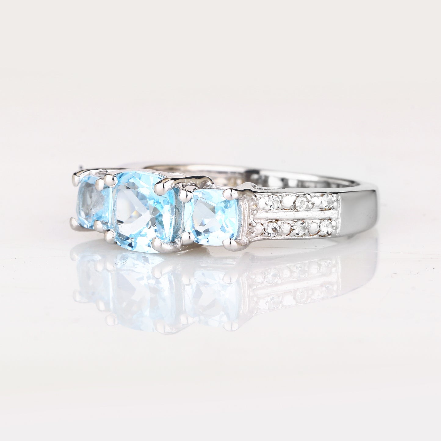 Blue Topaz Ring With White Topaz 1.93 Carats Sterling Silver