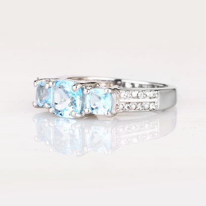 Blue Topaz Ring With White Topaz 1.93 Carats Sterling Silver