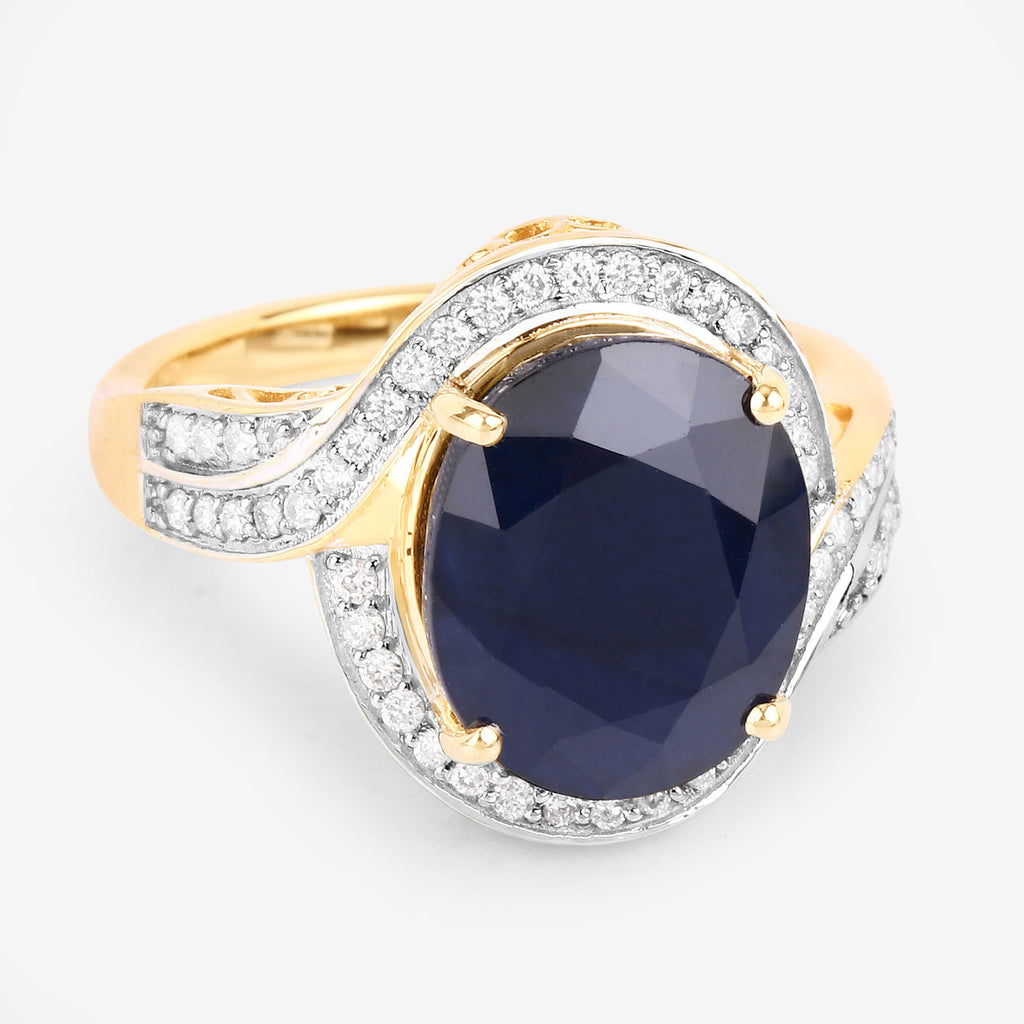 Blue Sapphire Ring With Diamonds 6.5 Carats 14K Yellow Gold