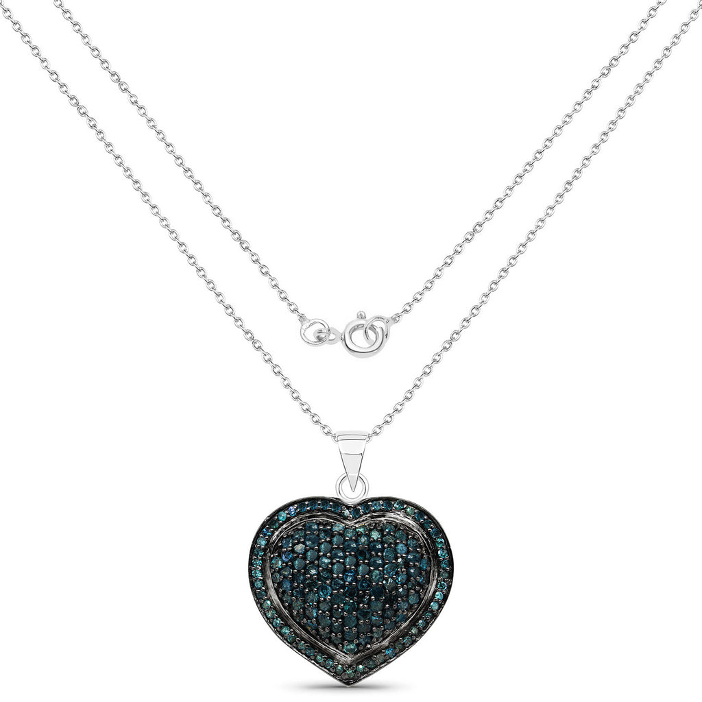 Blue Diamond Heart Pendant 1.22 Carats Sterling Silver