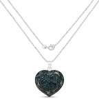 Blue Diamond Heart Pendant 1.22 Carats Sterling Silver