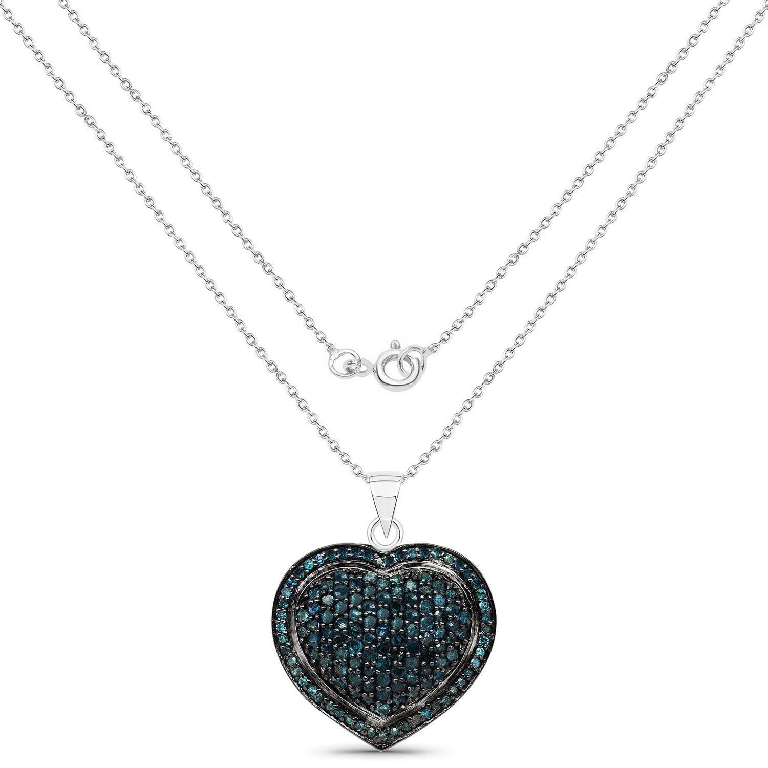 Blue Diamond Heart Pendant 1.22 Carats Sterling Silver