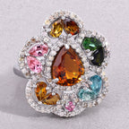 Multicolor Tourmaline Ring With Diamonds 5.02 Carats Sterling Silver