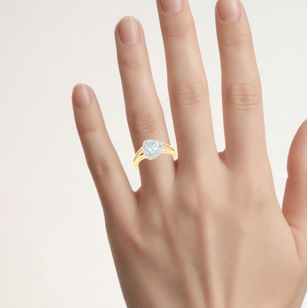 Aquamarine Ring With White Sapphire 0.92 Carats Gold Plated Silver