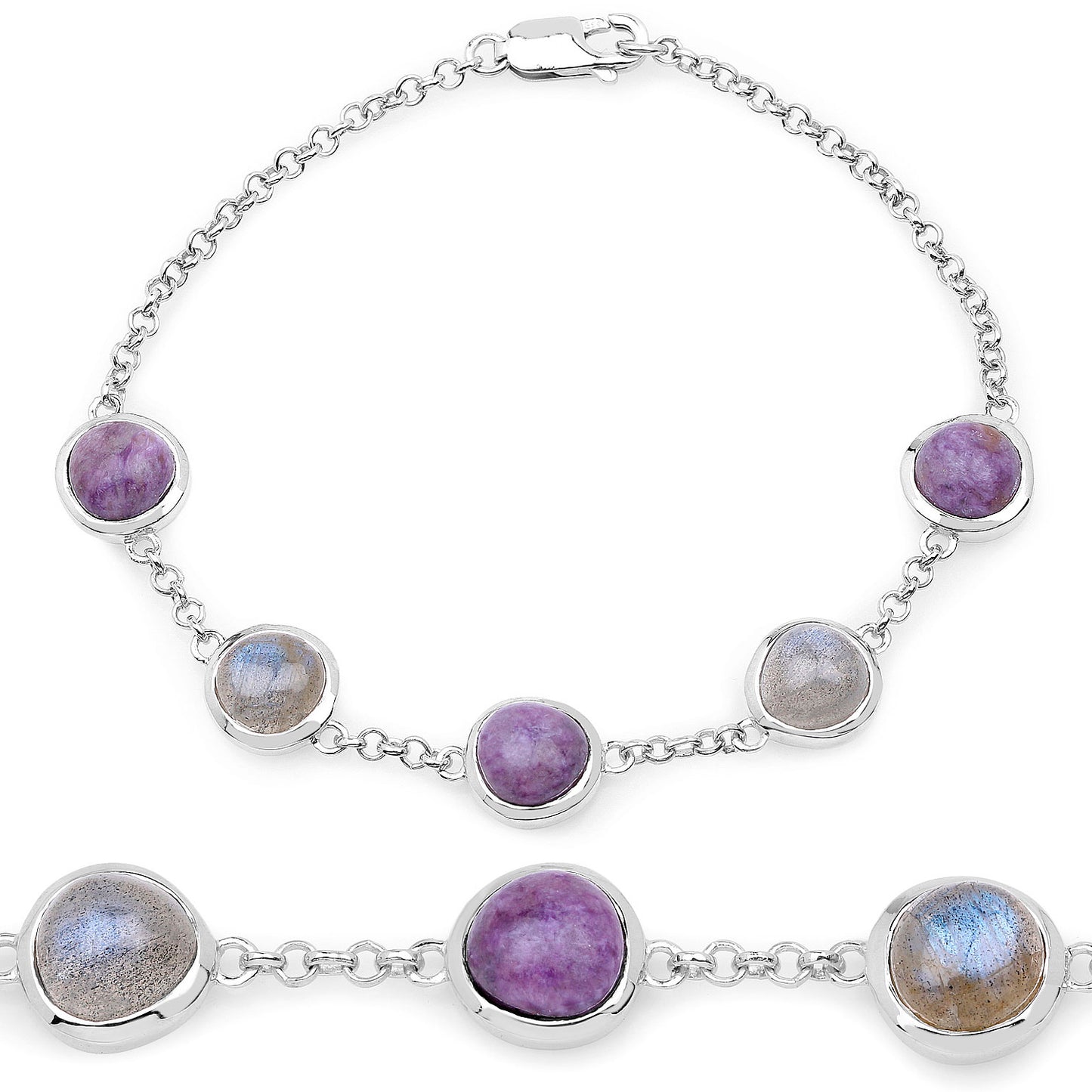 Charoite Bracelet With Labradorite 10.9 Carats Sterling Silver
