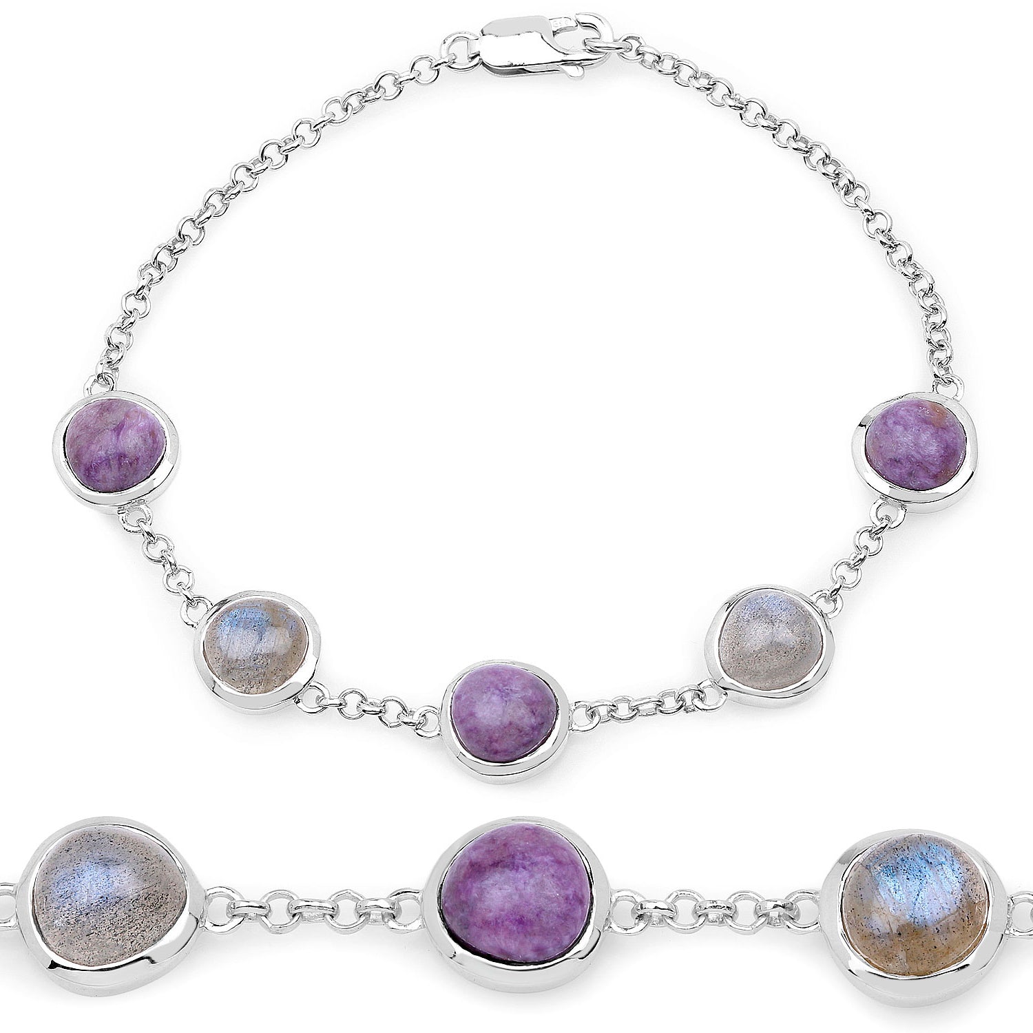 Charoite Bracelet With Labradorite 10.9 Carats Sterling Silver