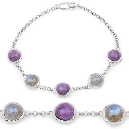 Charoite Bracelet With Labradorite 10.9 Carats Sterling Silver