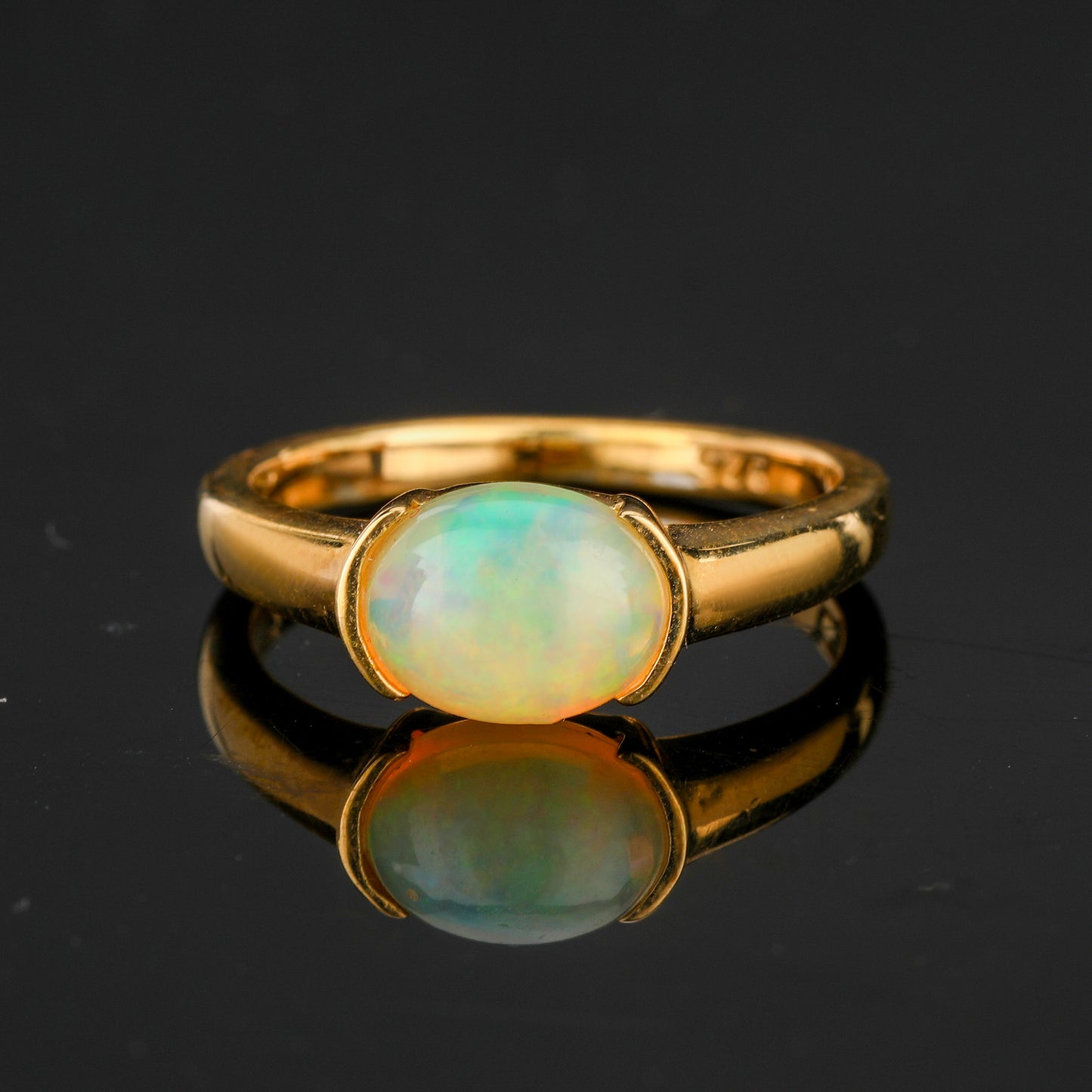 Natural Ethiopian Opal Ring 1 Carat Gold Plated Silver
