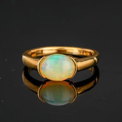 Natural Ethiopian Opal Ring 1 Carat Gold Plated Silver