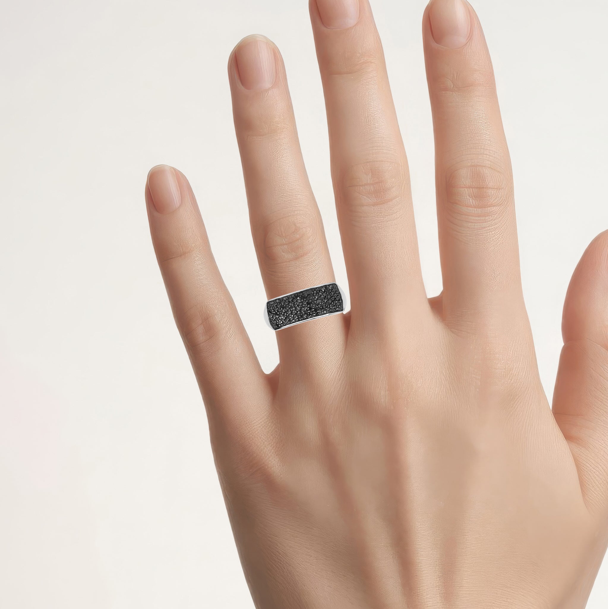 Black Diamond Ring 0.42 Carats Sterling Silver