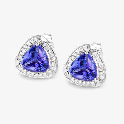 Natural Tanzanite Stud Earrings With Diamonds 3.66 Carats 14K White Gold