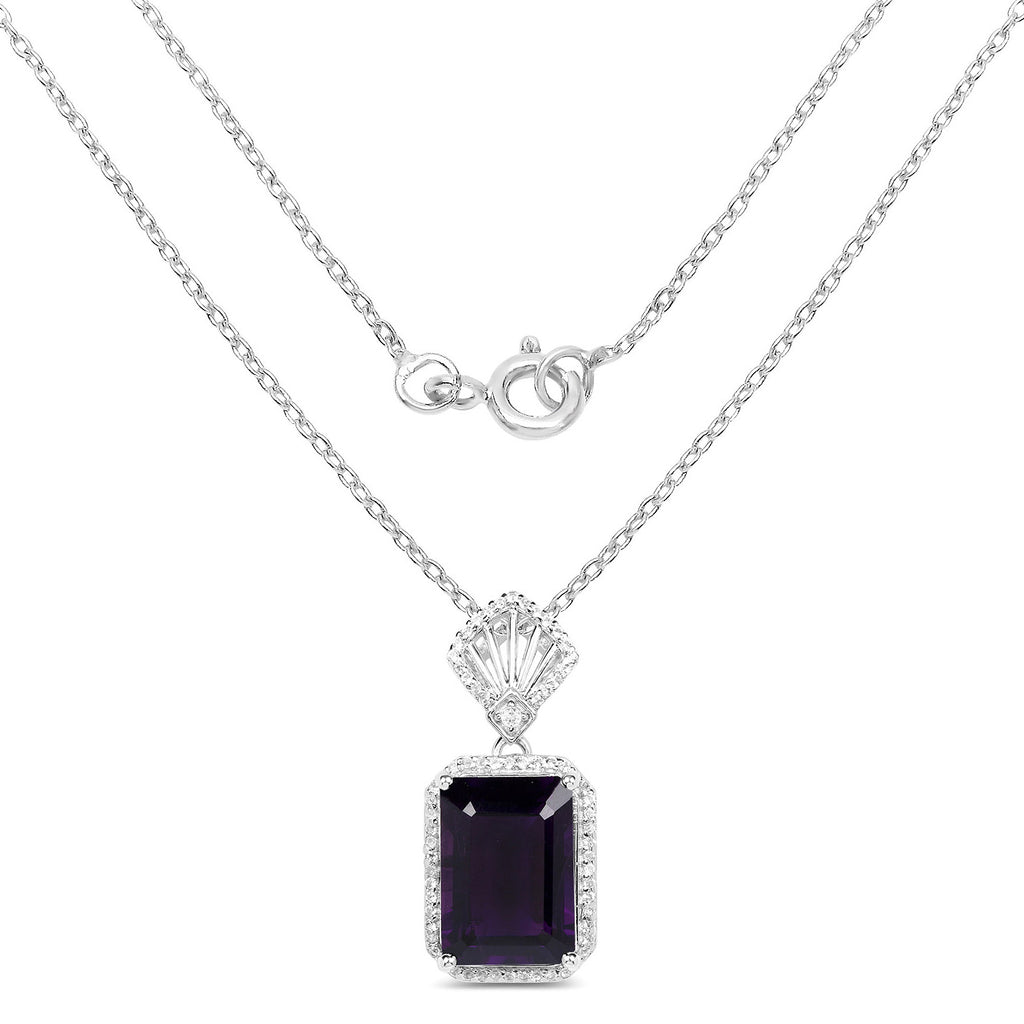 Amethyst Pendant With White Zircon 7.32 Carats Sterling Silver