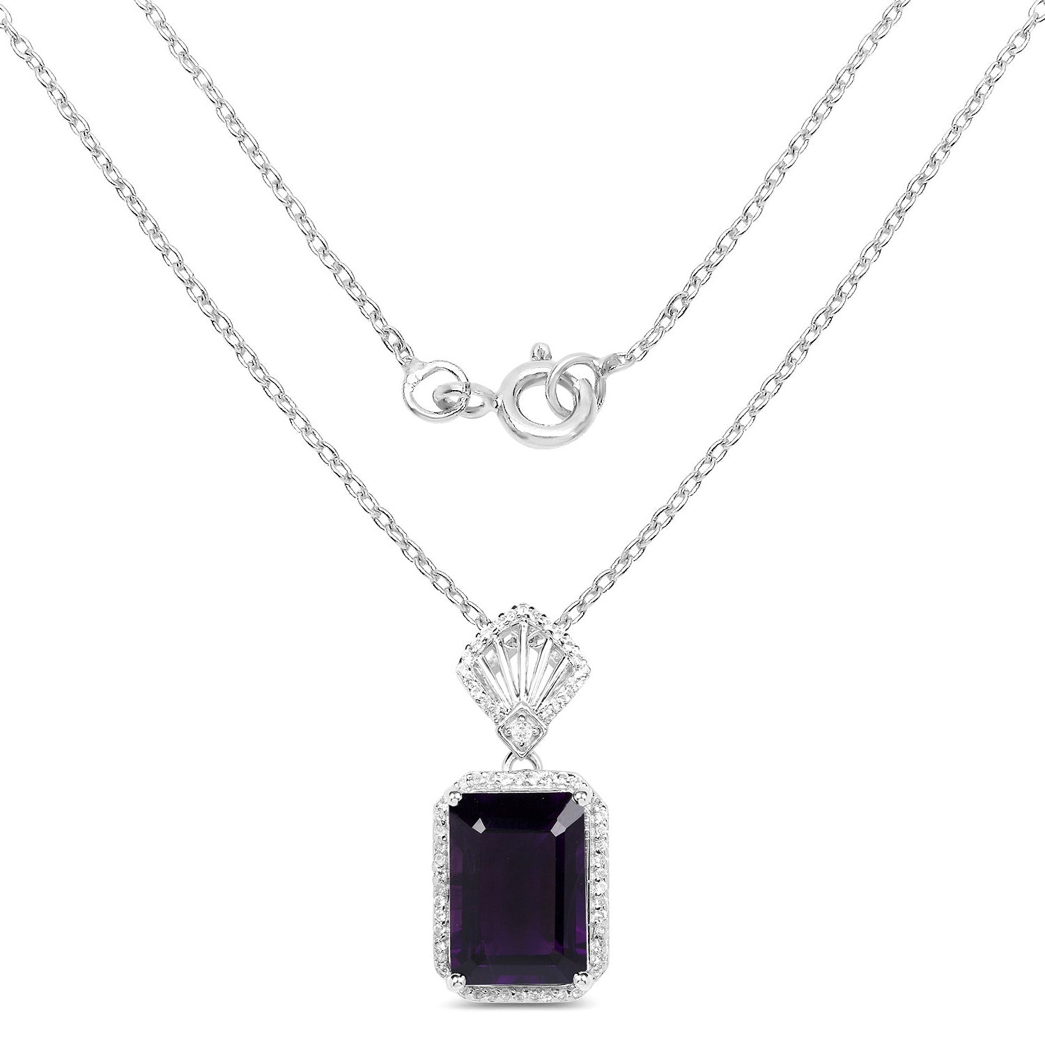Amethyst Pendant With White Zircon 7.32 Carats Sterling Silver
