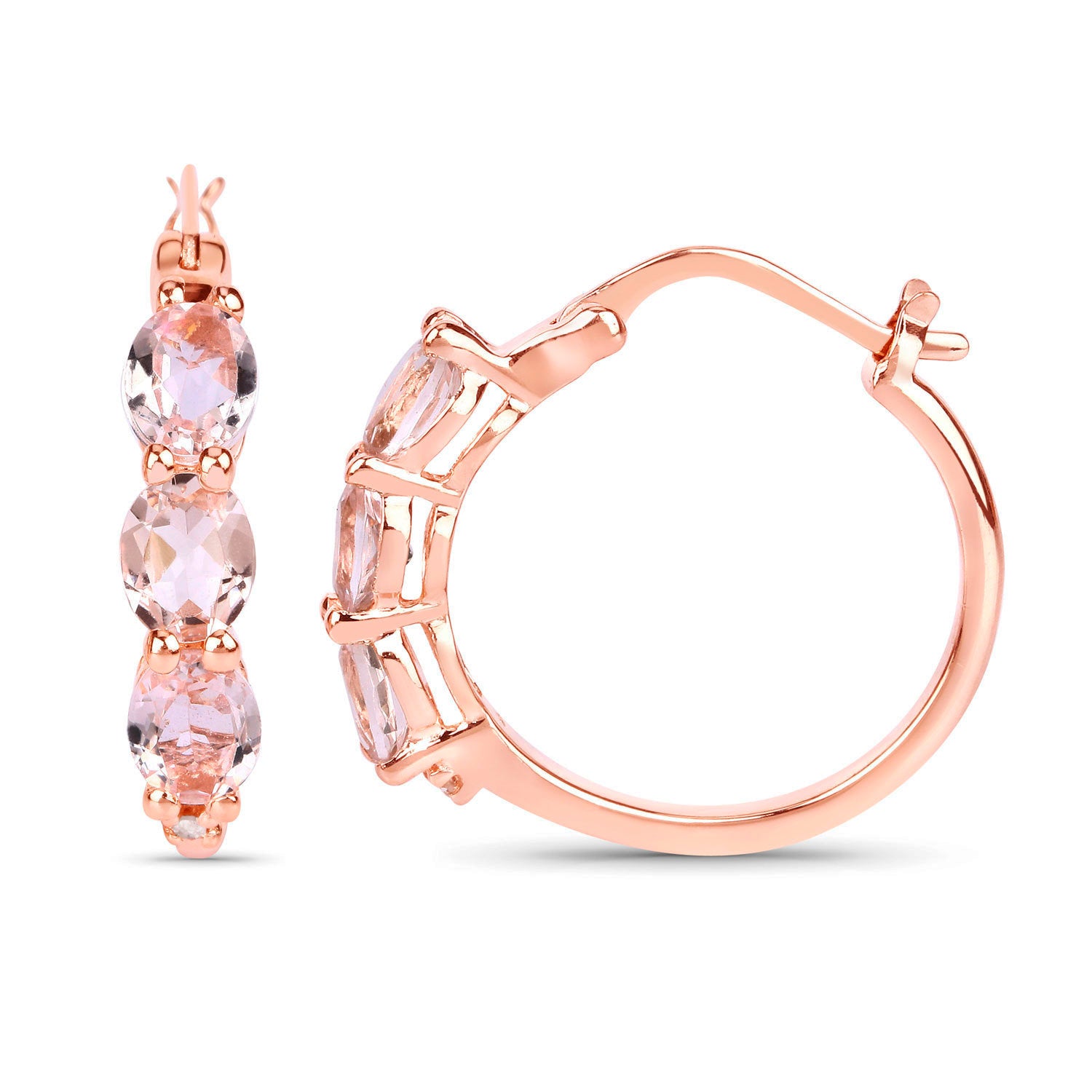 Morganite Hoop Earrings With Diamonds 1.61 Carats Gold Plated Silver