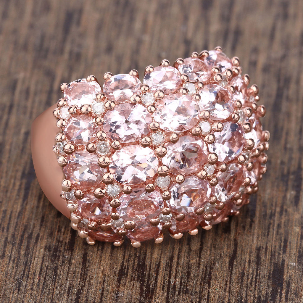 Morganite Ring With Diamonds 5.38 Carats Gold Plated Silver