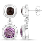 Amethyst Dangle Earrings With Smoky Quartz 6.56 Carats Sterling Silver