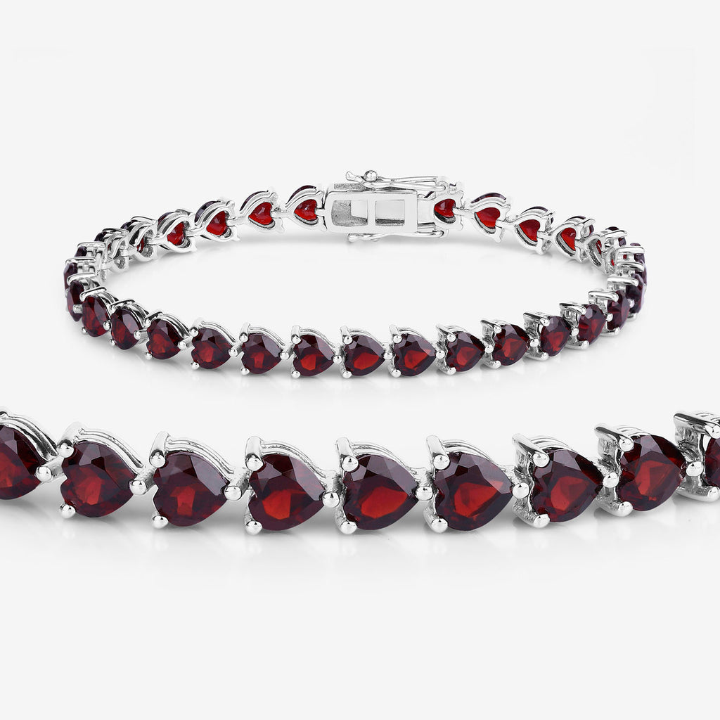 Garnet Heart Bracelet 15.4 Carats Sterling Silver