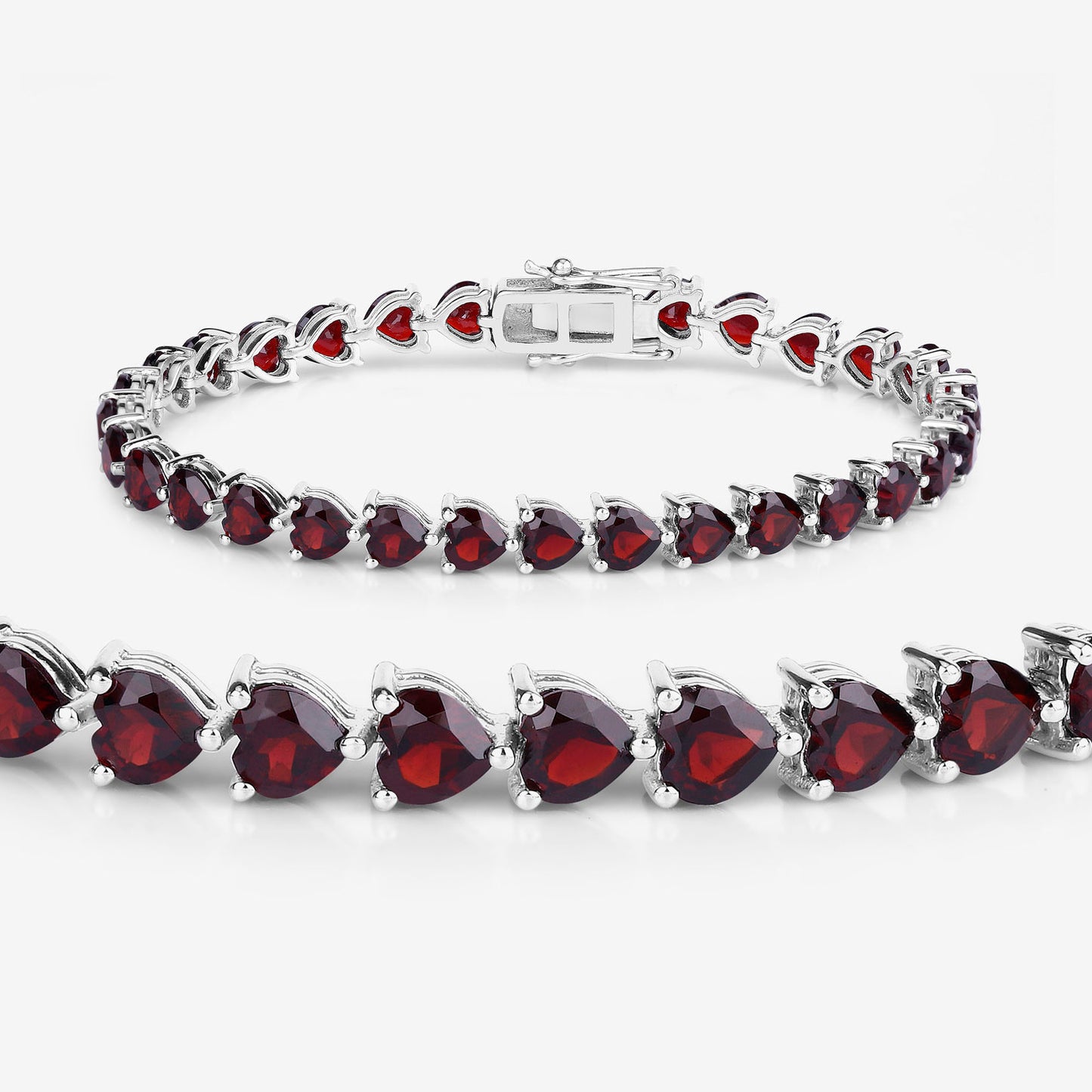 Garnet Heart Bracelet 15.4 Carats Sterling Silver