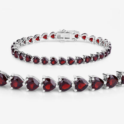 Garnet Heart Bracelet 15.4 Carats Sterling Silver