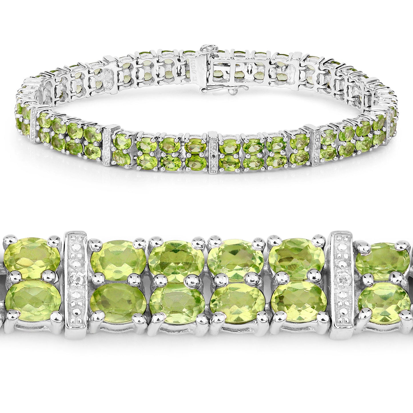 Peridot Tennis Bracelet White Topaz 12.9 Carats Silver