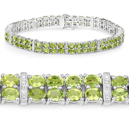 Peridot Tennis Bracelet White Topaz 12.9 Carats Silver