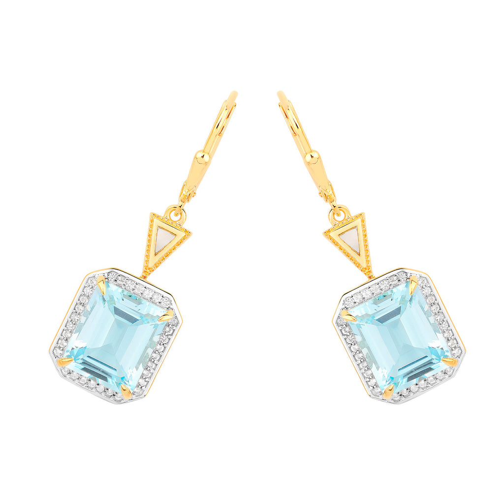 Blue Topaz Earrings With White Topaz 11 Carats Gold Plated Silver