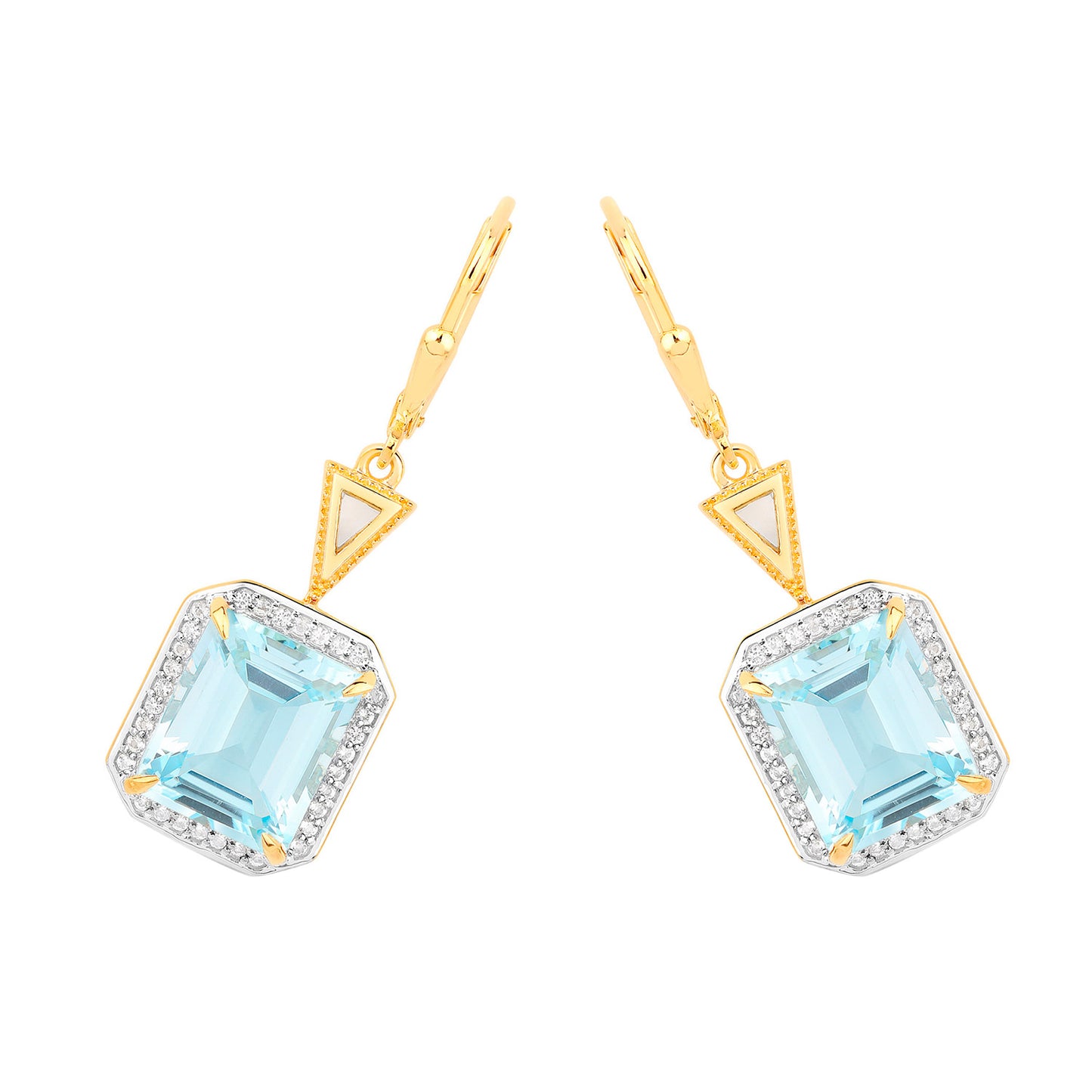 Blue Topaz Earrings With White Topaz 11 Carats Gold Plated Silver