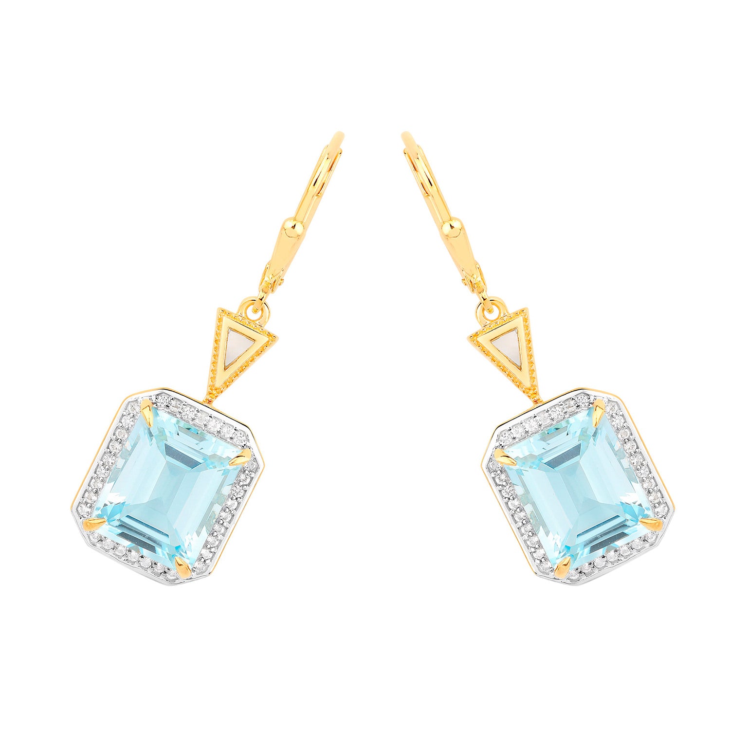 Blue Topaz Earrings With White Topaz 11 Carats Gold Plated Silver