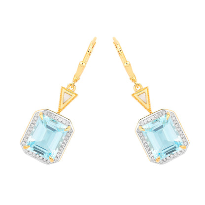 Blue Topaz Earrings With White Topaz 11 Carats Gold Plated Silver