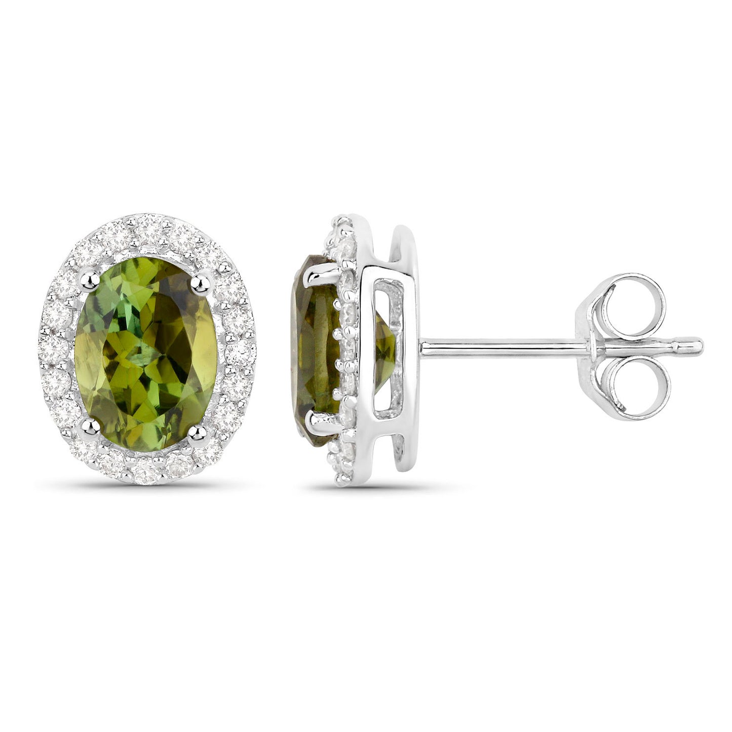 Green Tourmaline Earrings With Diamonds 1.88 Carats 14K White Gold
