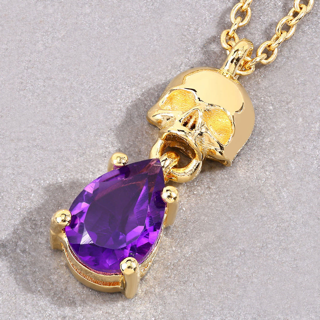 Amethyst Skull Pendant 0.66 Carats Gold Plated Silver