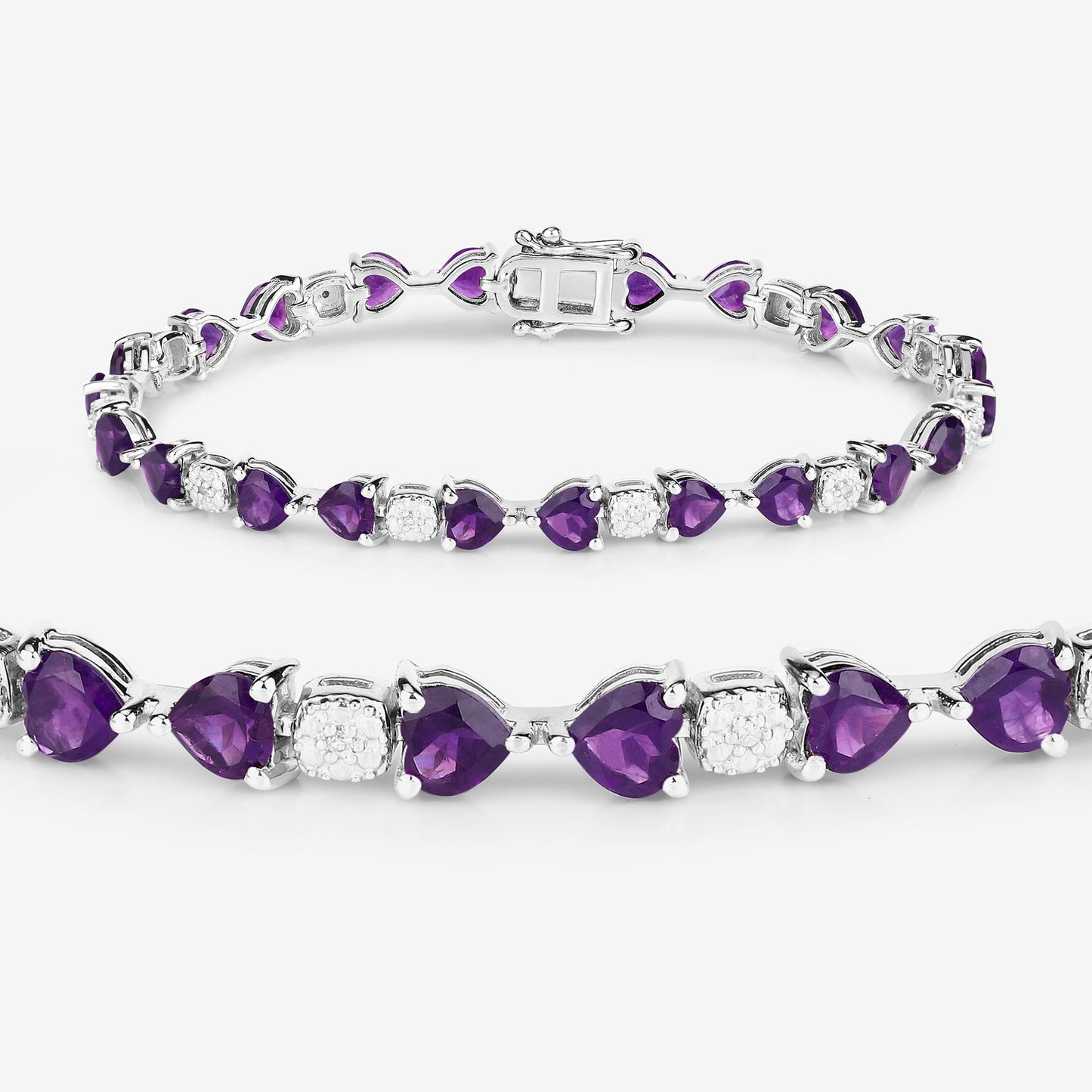 Amethyst Tennis Bracelet White Diamonds 9.5 Carats Sterling Silver